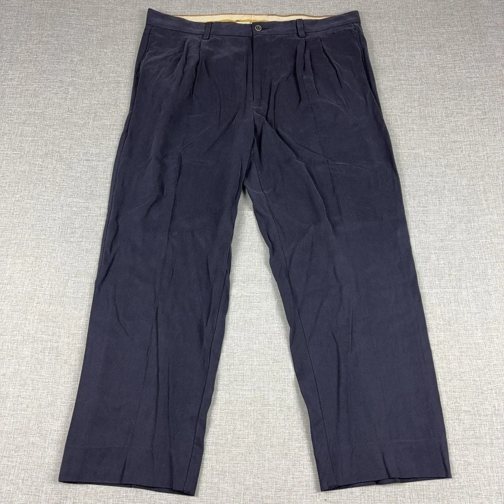 Tommy Bahama Pants Mens 38x30 Blue Silk Herringbone Pleated Dress Relaxed Summer